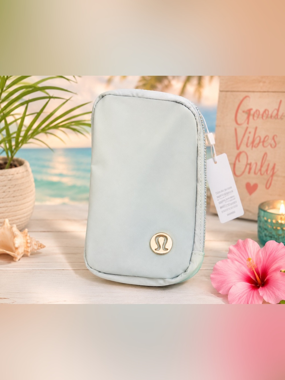 Lululemon Dual Pouch Wristlet Crossbody Bag 1L Light Blue Gold Hardware NWT